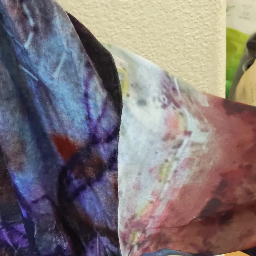 Johnny Was Velvet Blouse Silk Sleeves Boho Lagenlook Dark Oversized Fall L - Picture 3 of 7